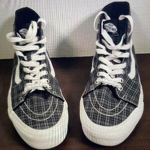 Vans Sneakers Womens High Top Black White Plaid Canvas with UV Beads Size 10